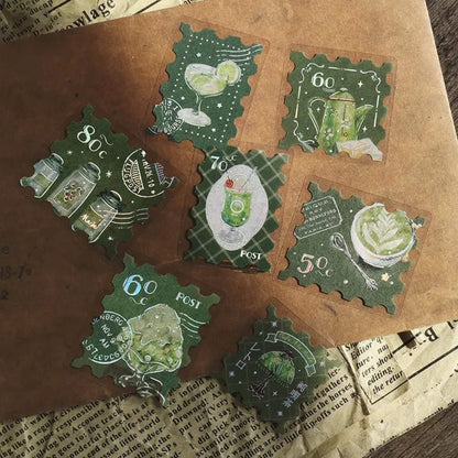 BGM Foil Flake Sticker Café à la Mode Postage Stamp - Green - Flake Stickers
