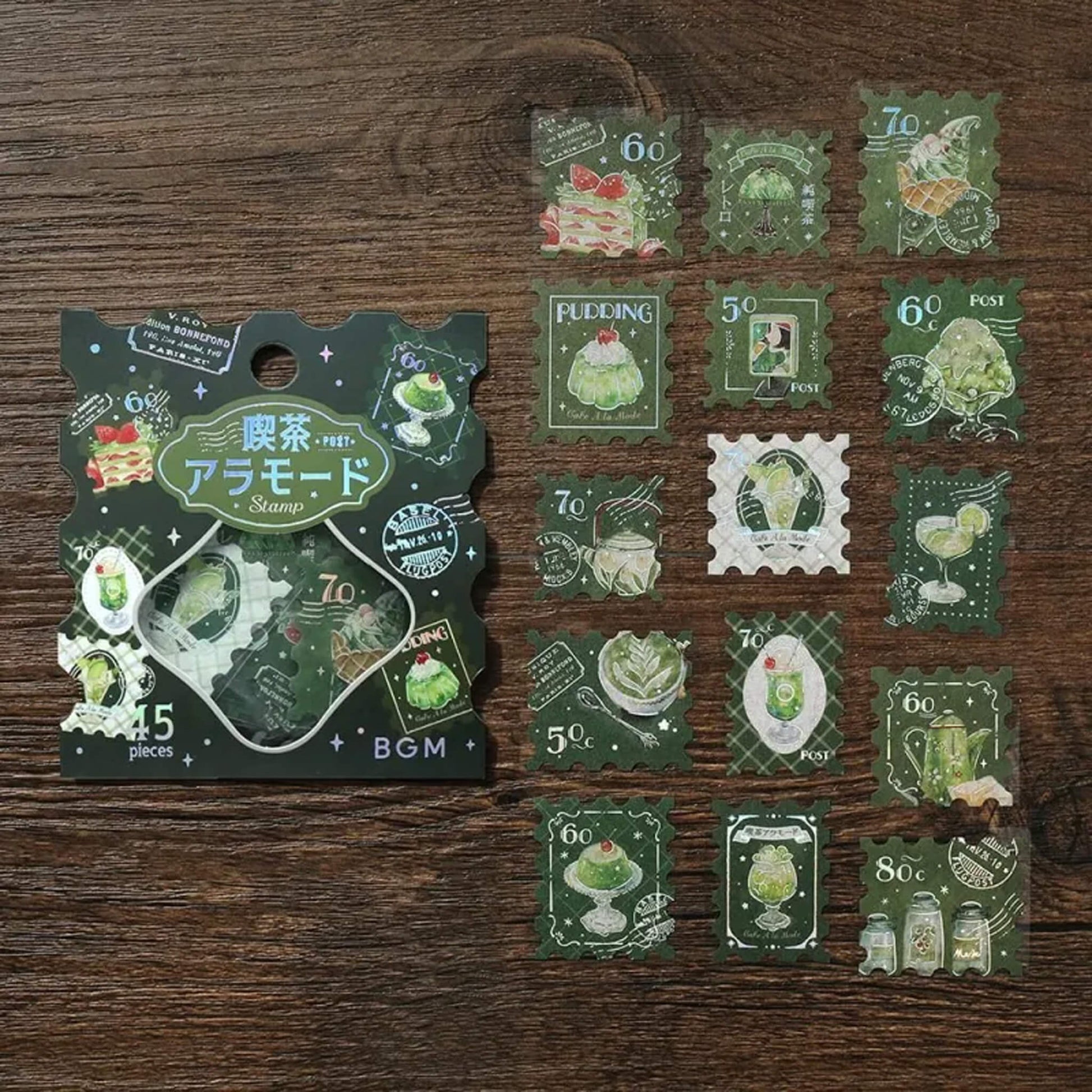 BGM Foil Flake Sticker Café à la Mode Postage Stamp - Green - Flake Stickers