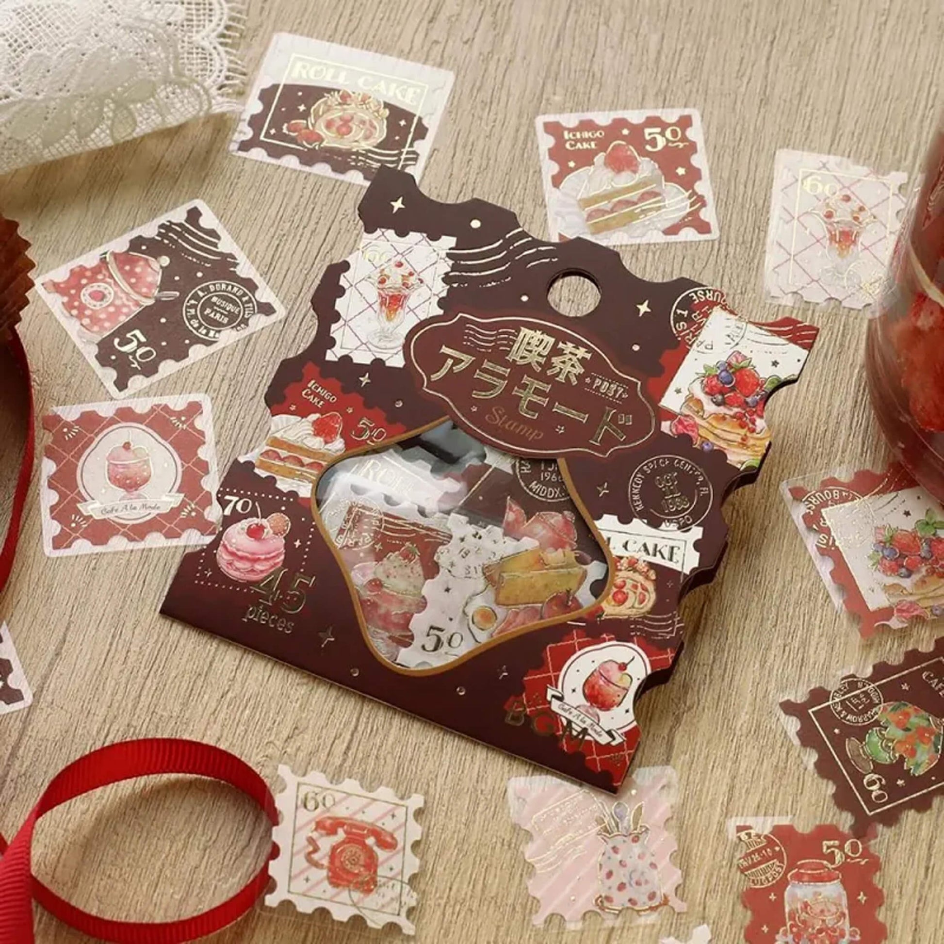BGM Foil Flake Sticker Café à la Mode Postage Stamp - Red - Flake Stickers