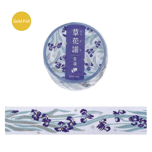 BGM Foil Washi Tape Botanical Notes - Iris - Washi Tapes