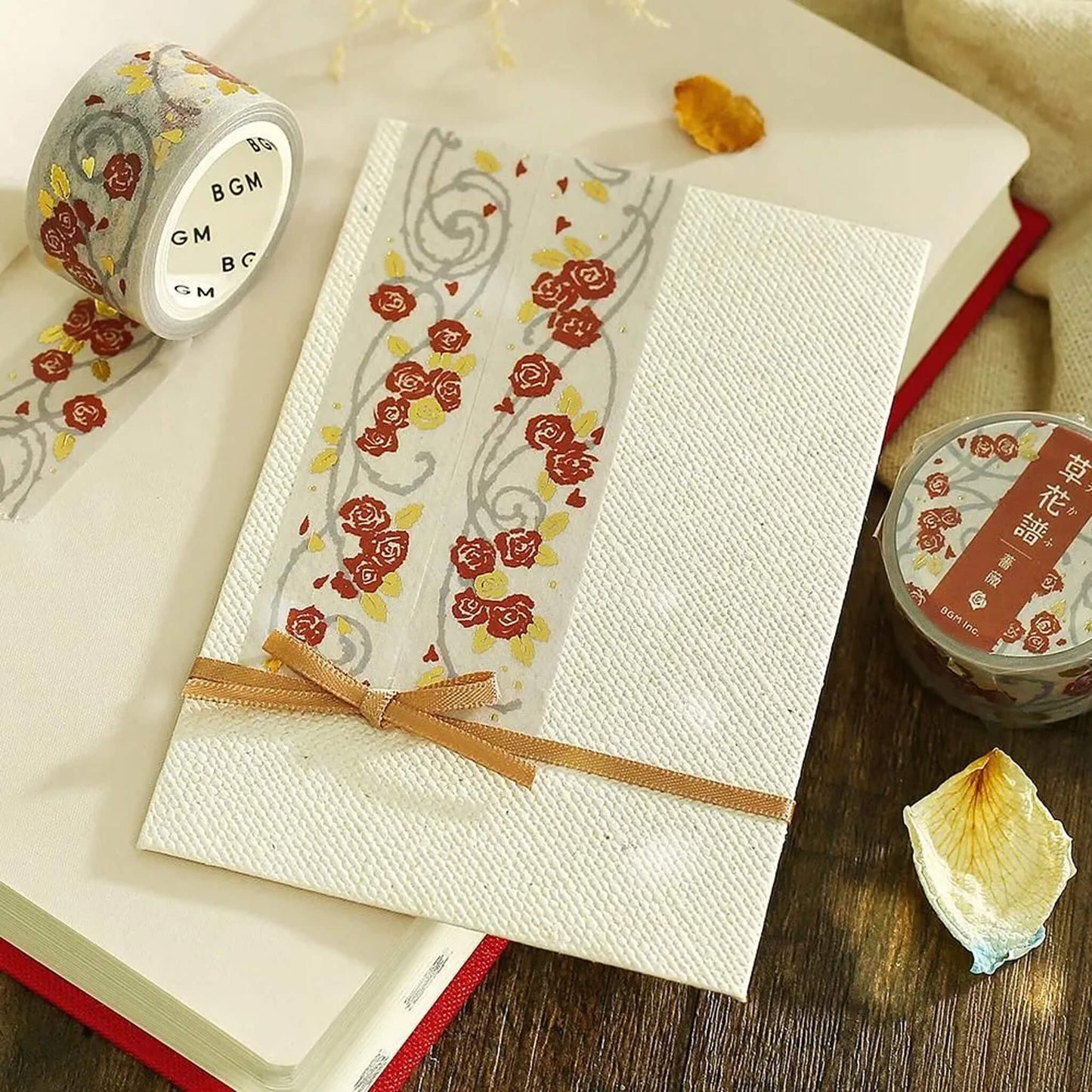 BGM Foil Washi Tape Botanical Notes - Rose - Washi Tapes