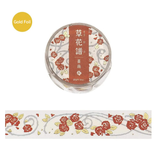 BGM Foil Washi Tape Botanical Notes - Rose - Washi Tapes