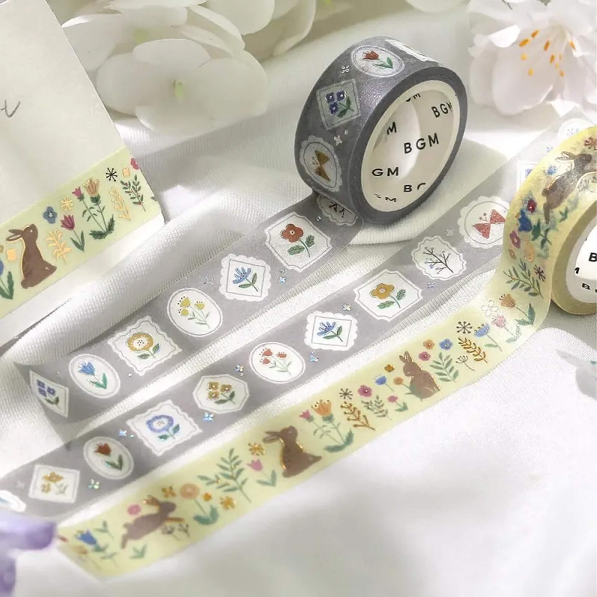 BGM Foil Washi Tape Nordic Forest - Flowers and Rabbits - Washi Tapes