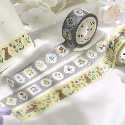 BGM Foil Washi Tape Nordic Forest - Flowers and Rabbits - Washi Tapes