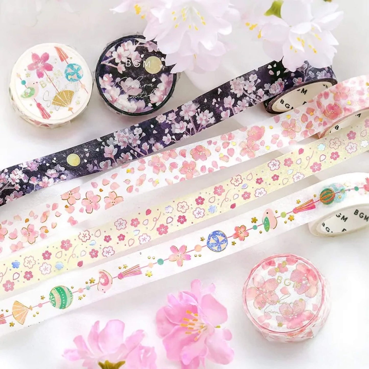 BGM Foil Washi Tape Sakura Limited Edition - Dancing Cherry Blossoms - Washi Tapes