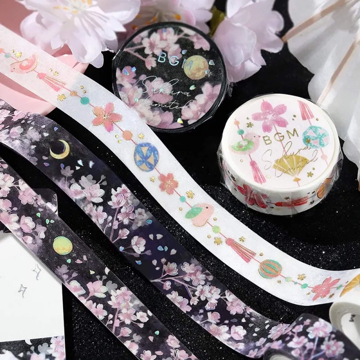 BGM Foil Washi Tape Sakura Limited Edition - Moon Viewing Cherry Blossoms - Washi Tapes