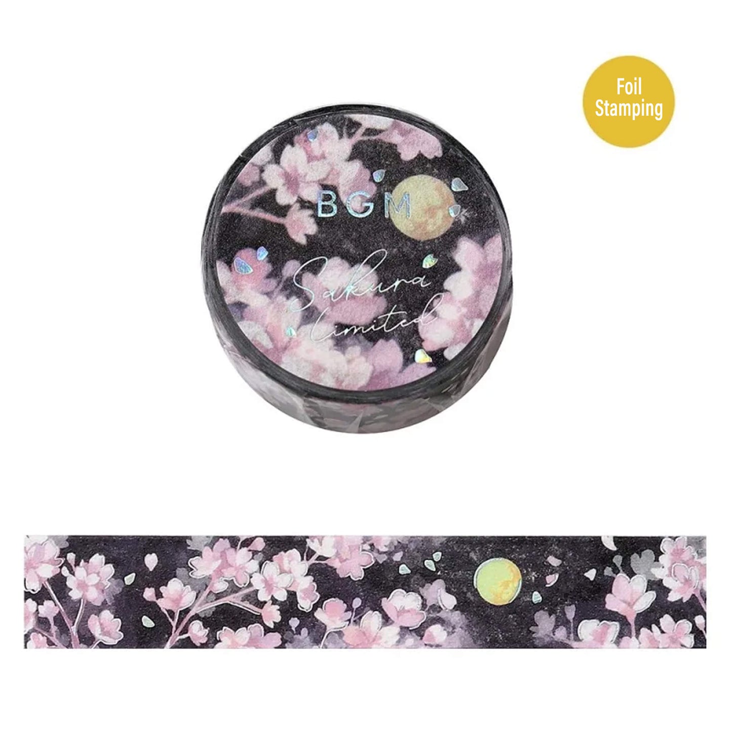 BGM Foil Washi Tape Sakura Limited Edition - Moon Viewing Cherry Blossoms - Washi Tapes