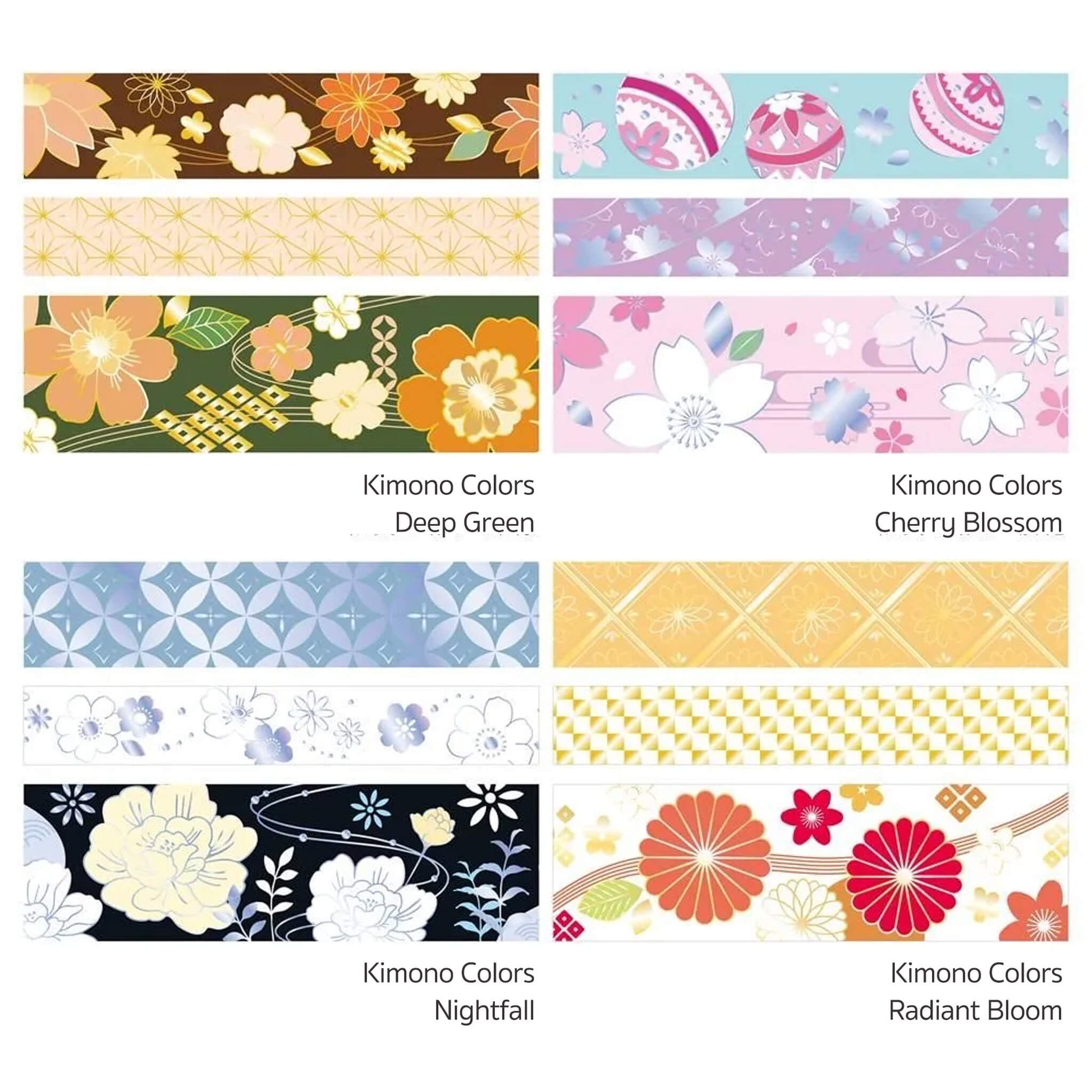 BGM Foil Washi Tape Set Kimono Colors Vol. 2 - Radiant Bloom - Washi Tapes