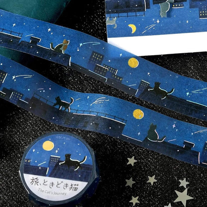 BGM Foil Washi Tape Travel, Sometimes Cats - A Late Night Showered with Stars - Washi Tapes