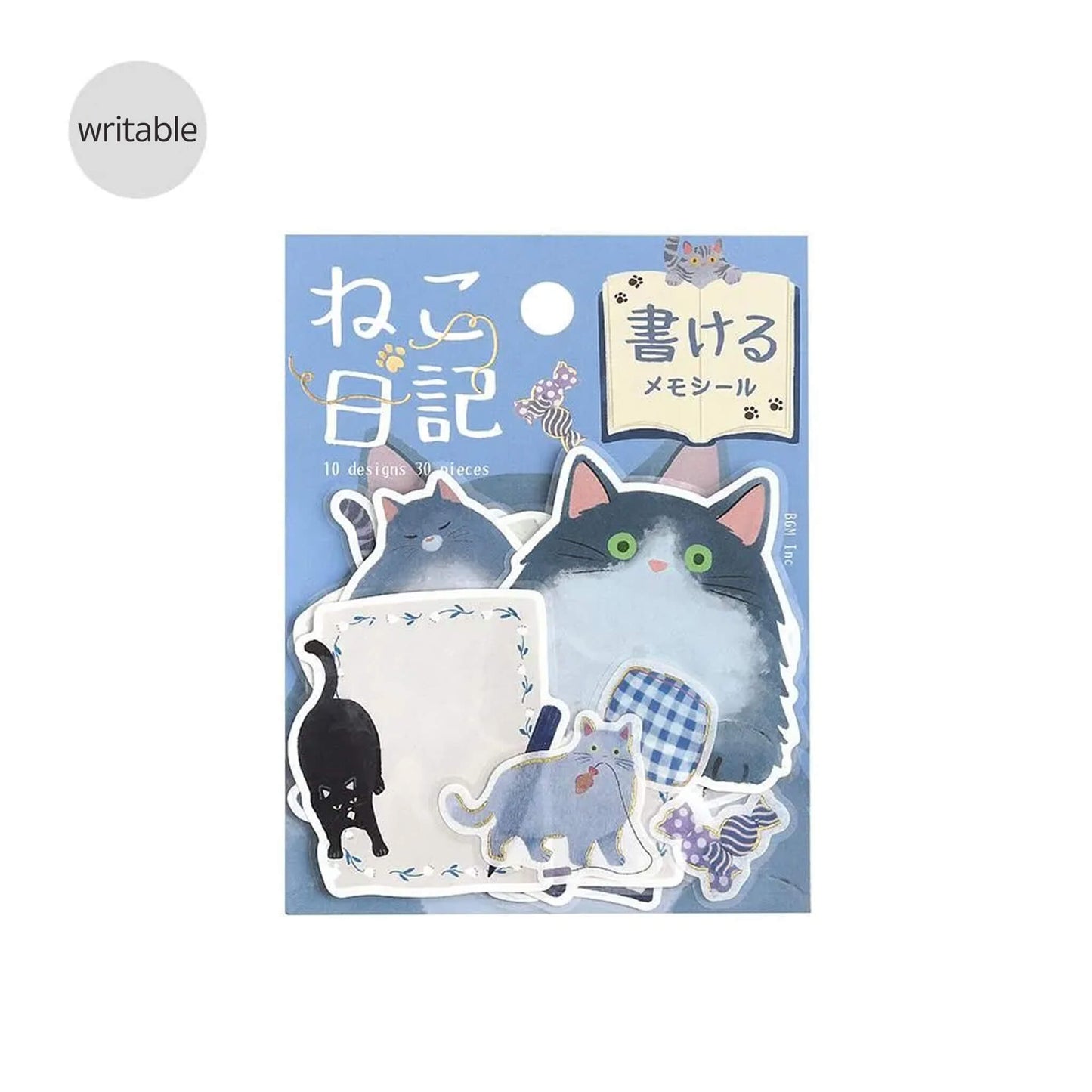 BGM Memo Sticker Cat Diary - Blue - Sticky Notes