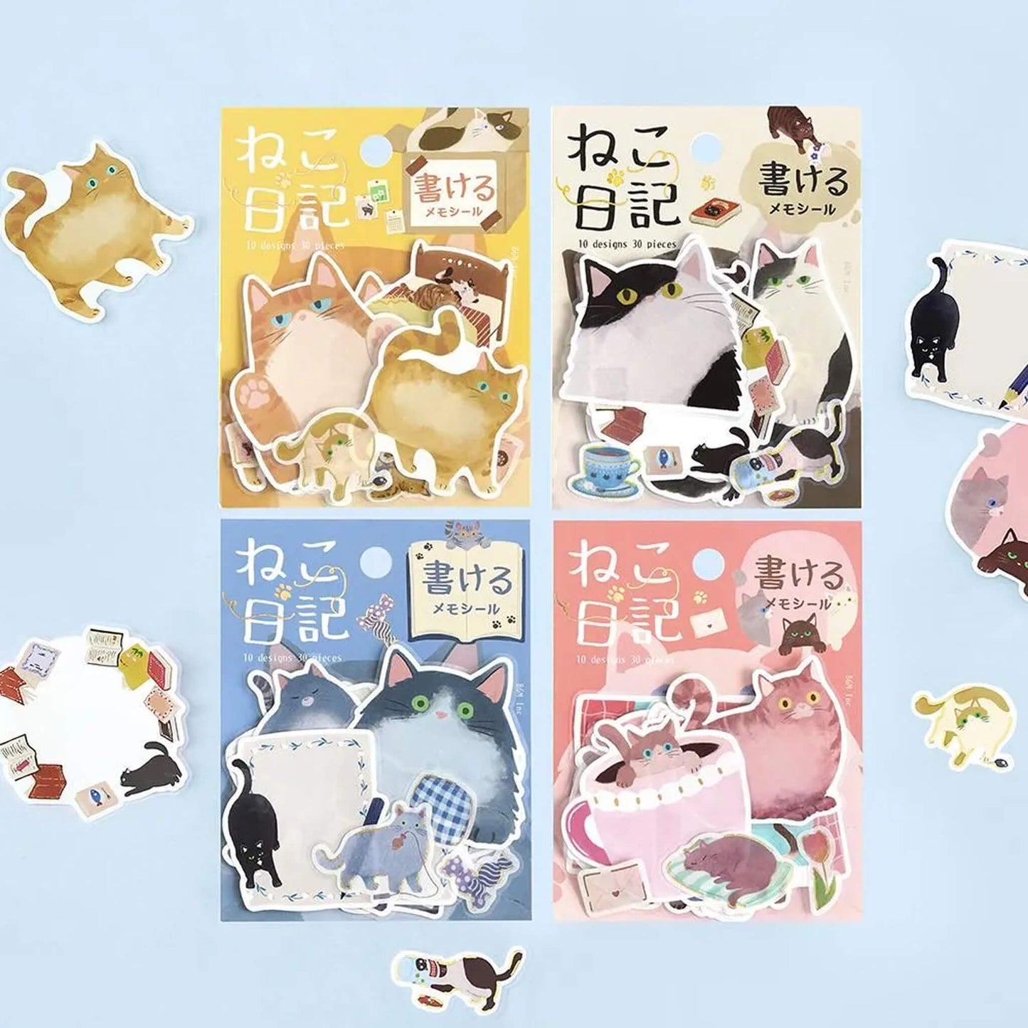 BGM Memo Sticker Cat Diary - Blue - Sticky Notes