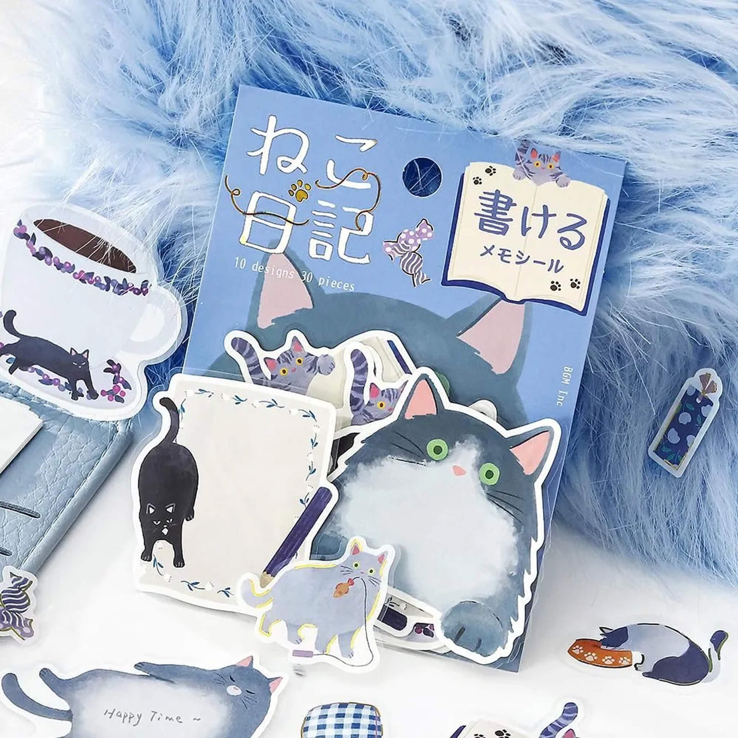 BGM Memo Sticker Cat Diary - Blue - Sticky Notes