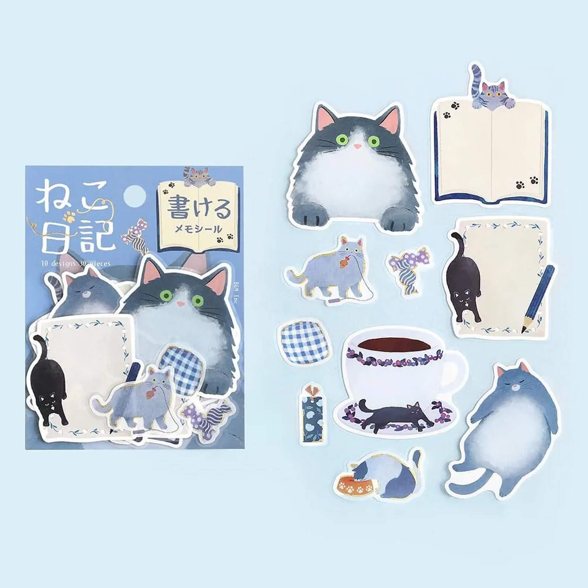 BGM Memo Sticker Cat Diary - Blue - Sticky Notes