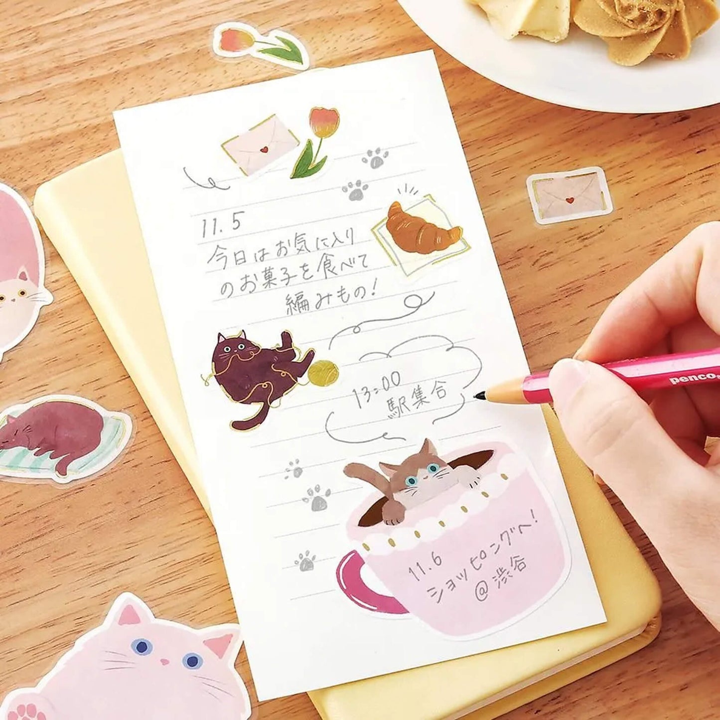 BGM Memo Sticker Cat Diary - Pink - Sticky Notes