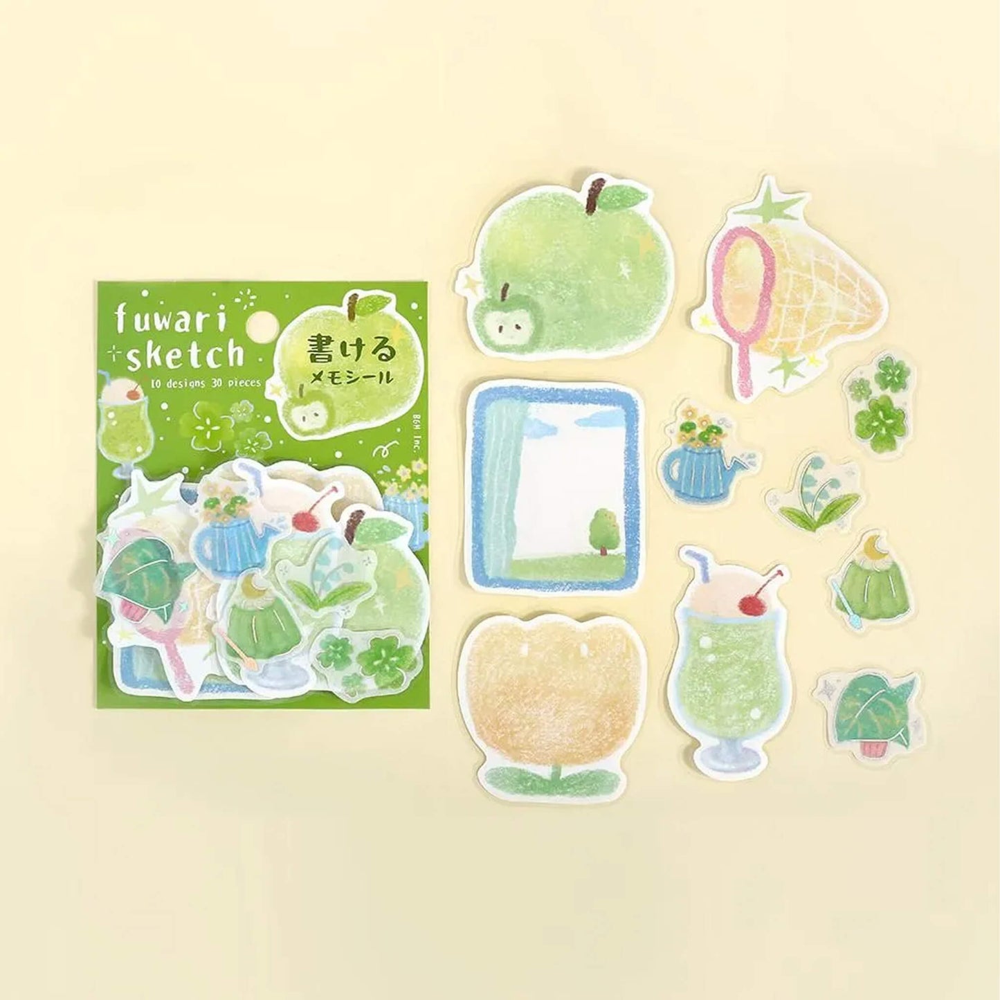 BGM Memo Sticker Fuwari Sketch - Green - Sticky Notes