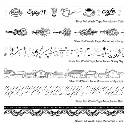 BGM Silver Foil Washi Tape Monotone - Cafe - Washi Tapes