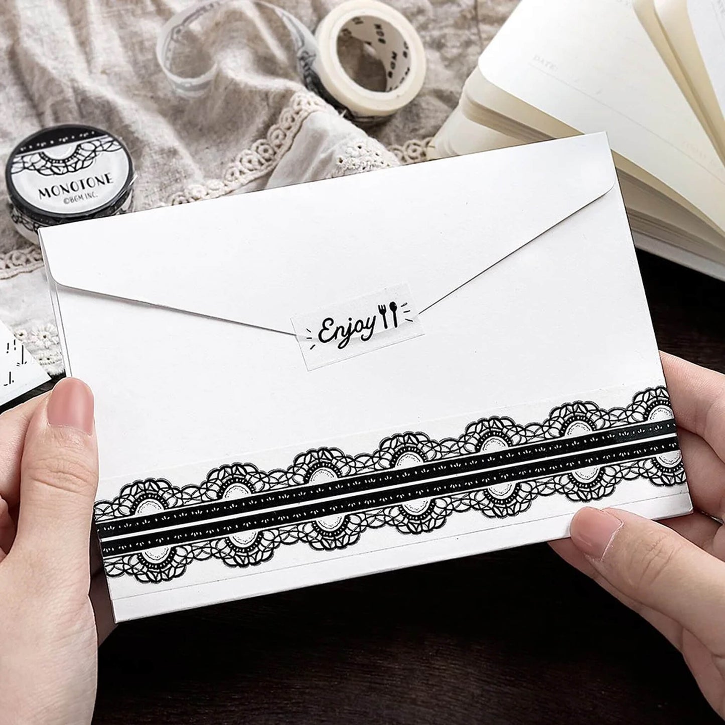 BGM Silver Foil Washi Tape Monotone - Lace - Washi Tapes