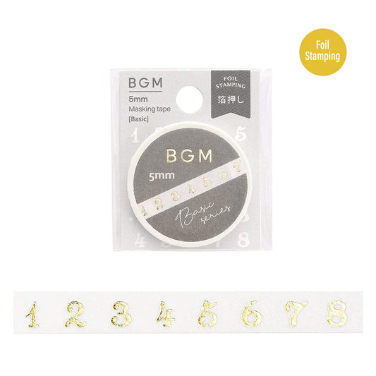 BGM Washi Tape Basic Foil Slim - Gold Numbers - Washi Tapes