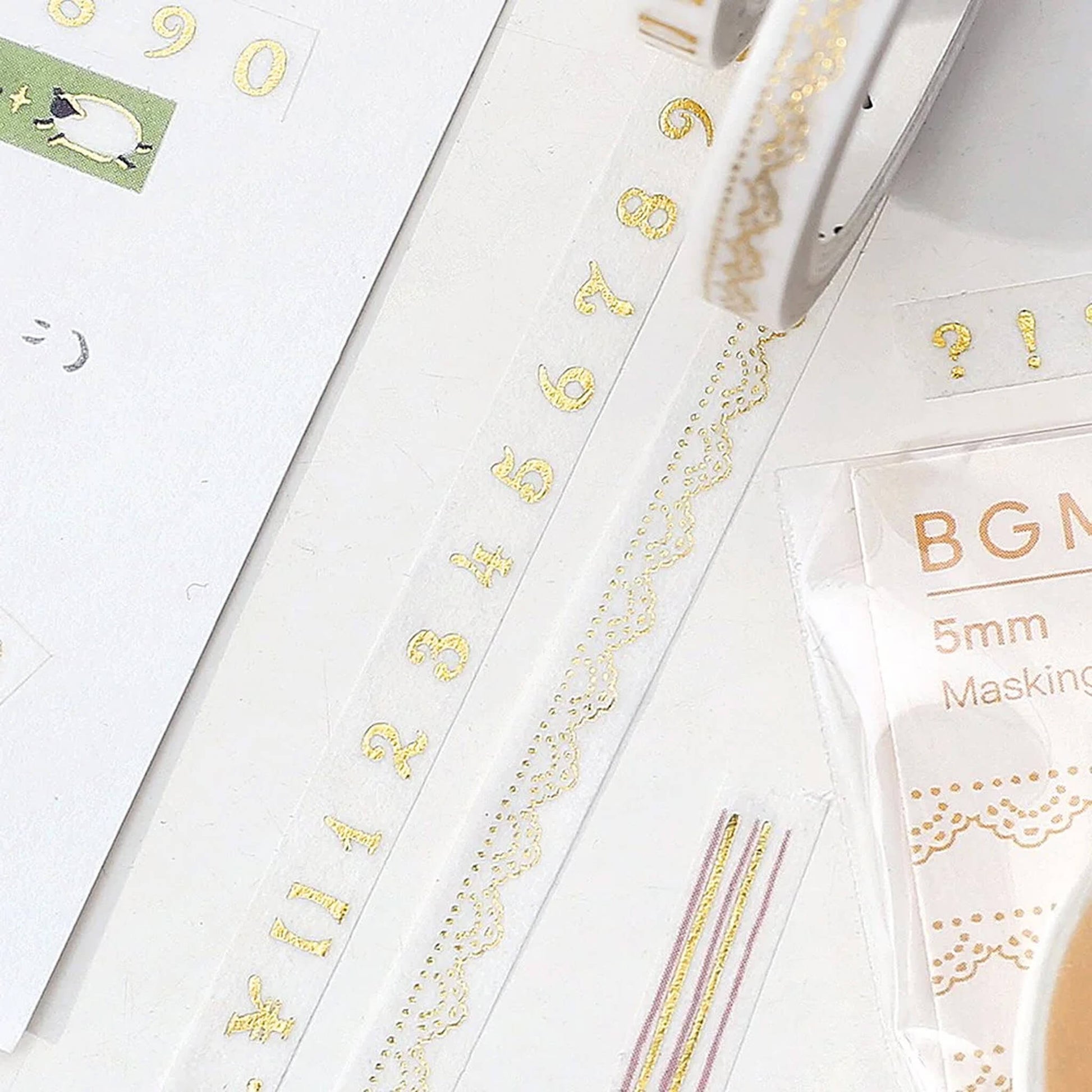 BGM Washi Tape Basic Foil Slim - Gold Numbers - Washi Tapes