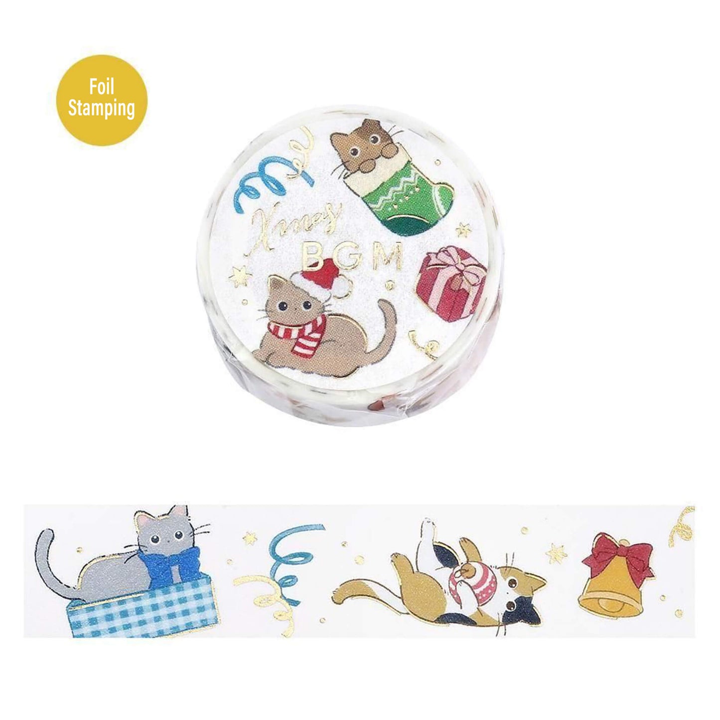 BGM Washi Tape Foil 2025 Christmas Limited - Cat and Christmas [20mm Width] - Washi Tapes