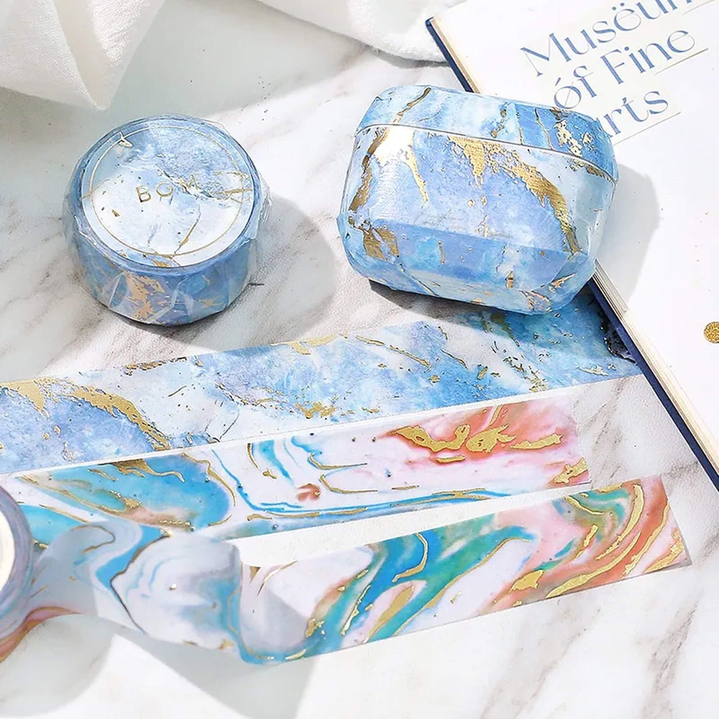 BGM Washi Tape Gold Foil Stone Pattern - Sky Blue - Washi Tapes