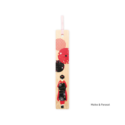 Cozyca Hyogensha Wa-Zakka Bamboo Bookmark - Maiko & Parasol - Bookmarks