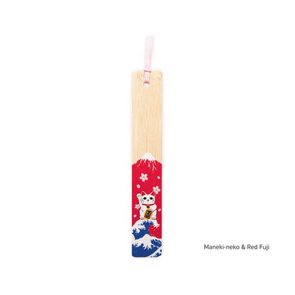 Cozyca Hyogensha Wa-Zakka Bamboo Bookmark - Maneki-neko & Red Fuji - Bookmarks