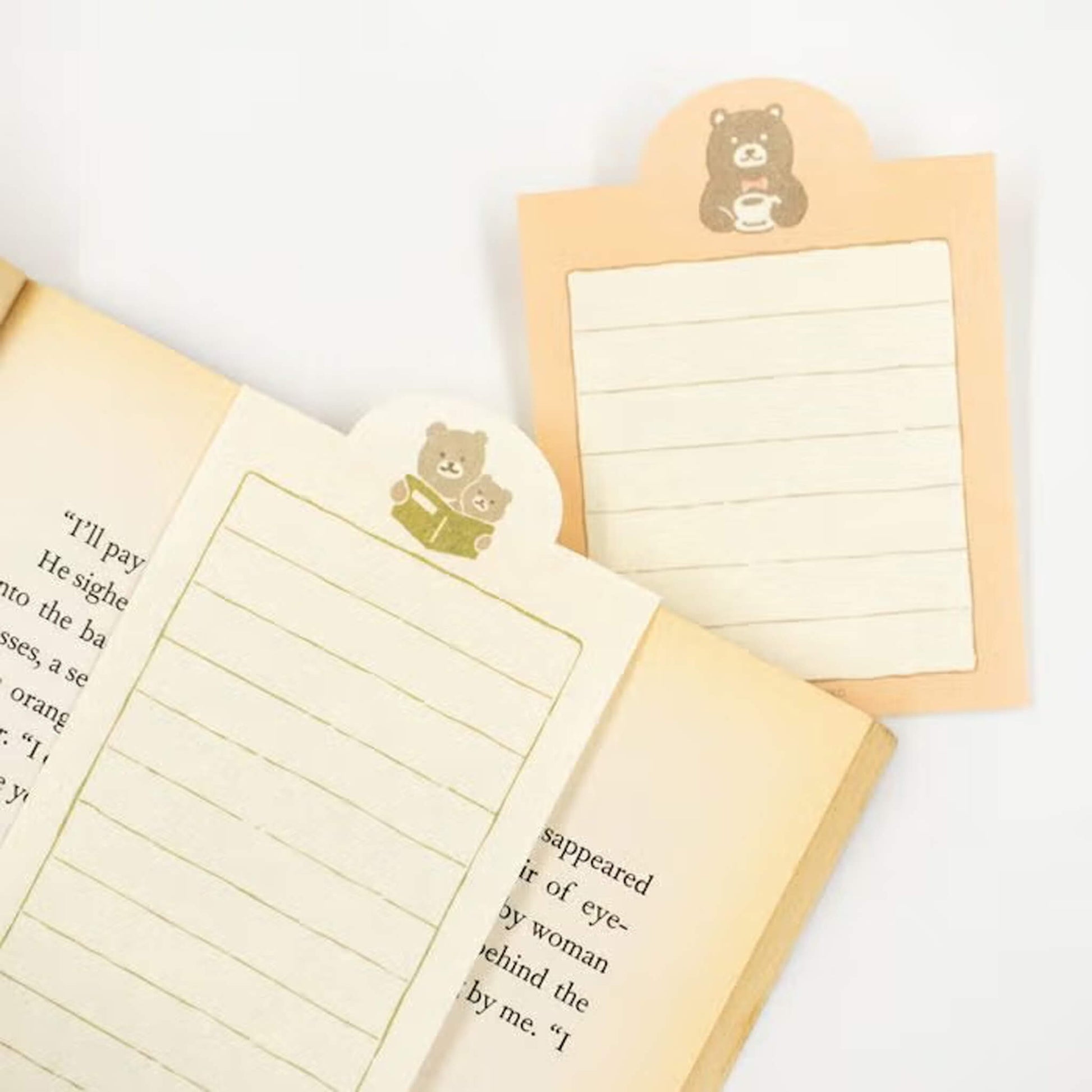 Fukukawa Shiko Soebumi Bookmark Memo Pad - Bear - Hontowatashi - Memo Bookmarks
