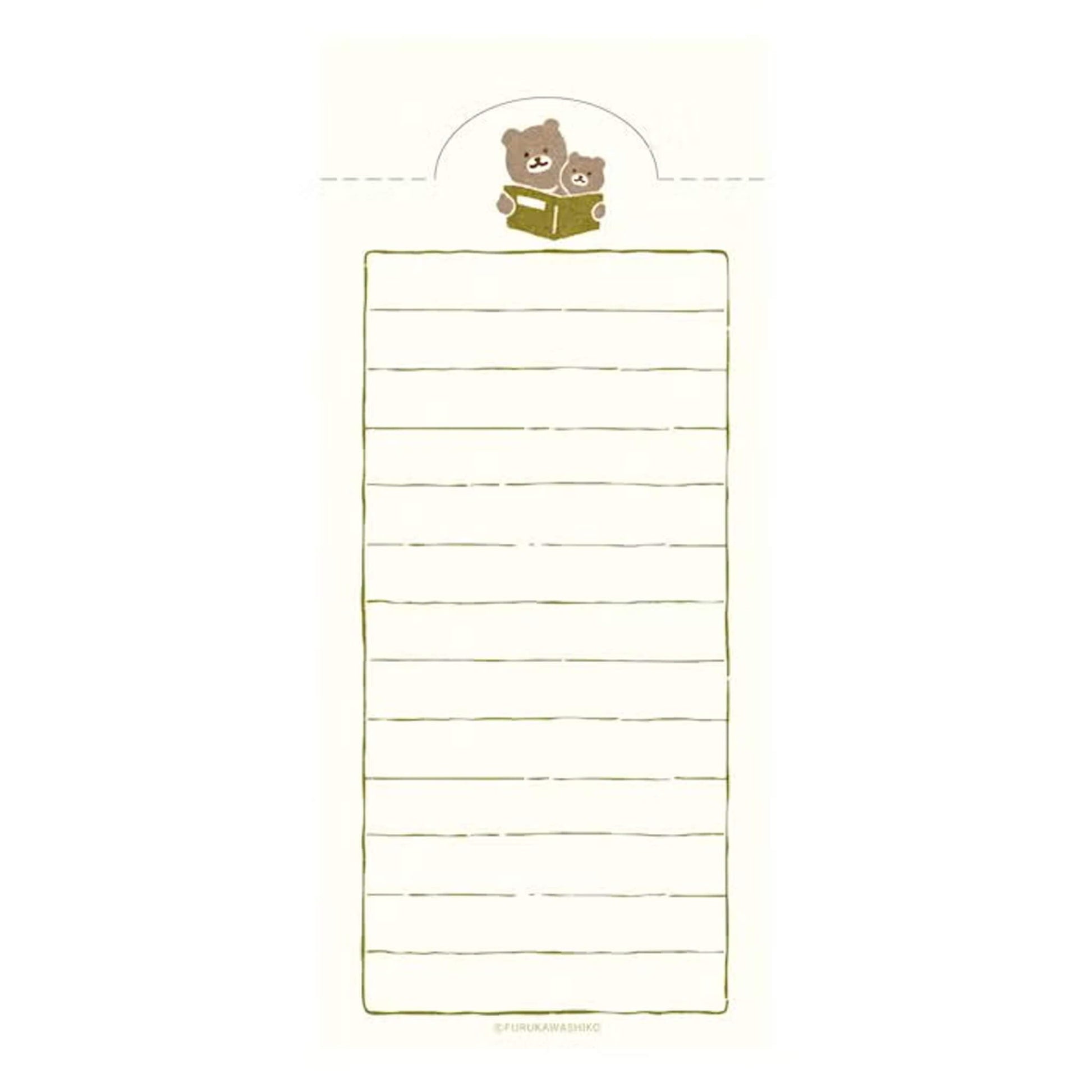 Fukukawa Shiko Soebumi Bookmark Memo Pad - Bear - Hontowatashi - Memo Bookmarks