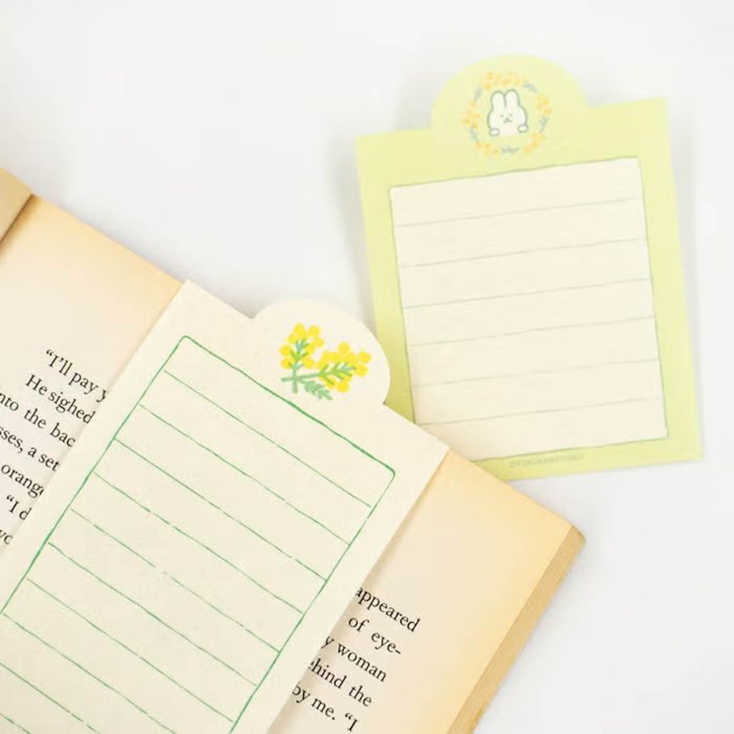 Fukukawa Shiko Soebumi Bookmark Memo Pad - Mimosa - Hontowatashi - Memo Bookmarks
