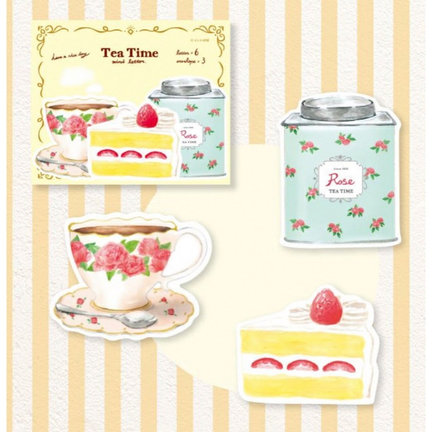 Furukawa Die Cut Mini Letter Set - Rose Tea & Strawberry Cake - Mini Letter Writing Sets