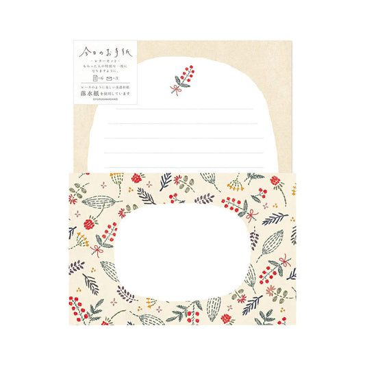 Furukawa Mino Washi Letter Writing Set Wa - Life 2024 Winter Limited - Floral Embroidery - Letter Writing Sets