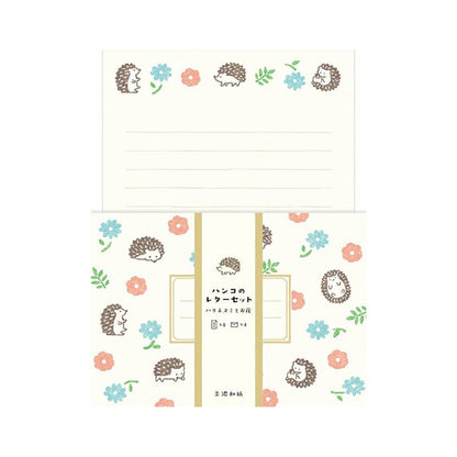 Furukawa Mino Washi Paper Letter Set - Hedgehog and Flower - Letter Writing Sets