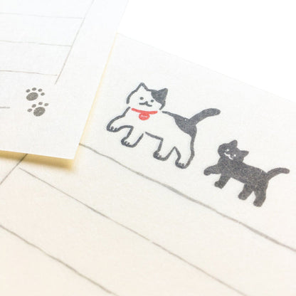 Furukawa Mino Washi Paper Mini Letter Set - Strolling Cats - Mini Letter Writing Sets