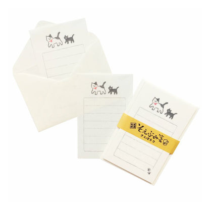 Furukawa Mino Washi Paper Mini Letter Set - Strolling Cats - Mini Letter Writing Sets