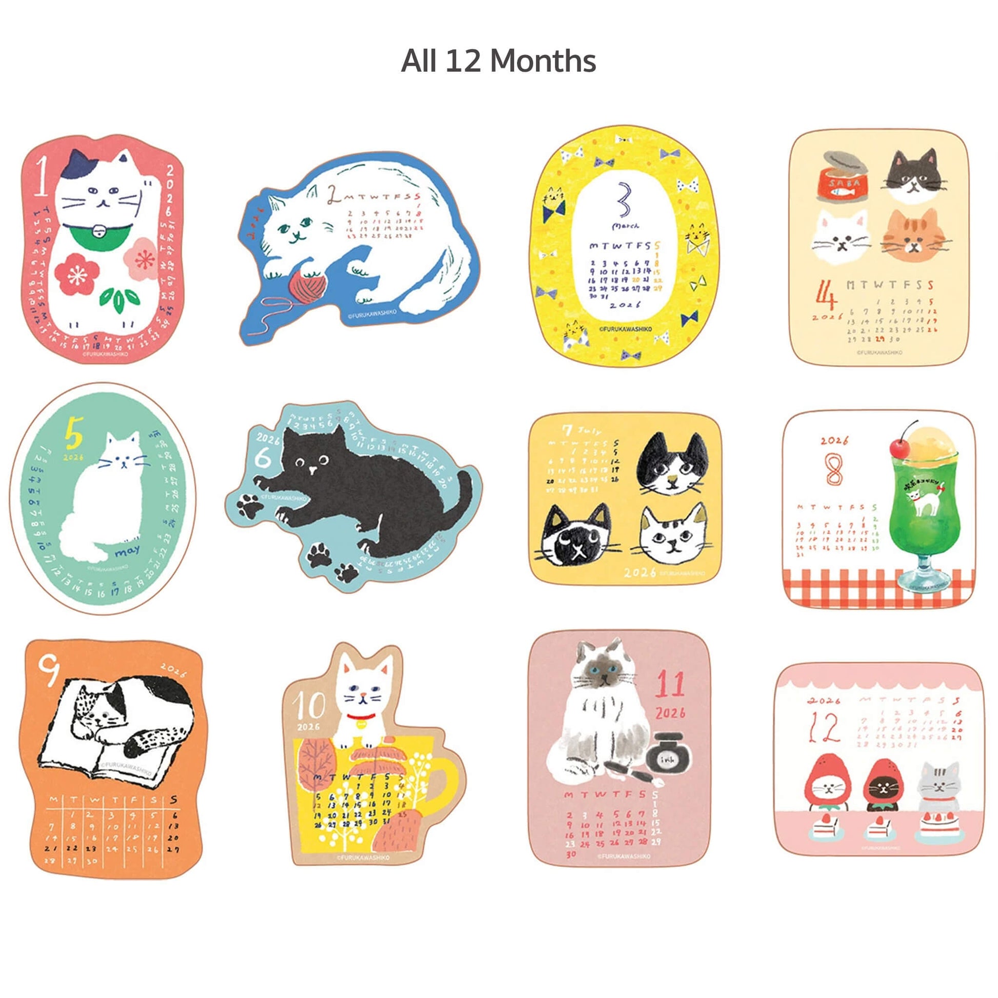 Furukawa Shiko 2026 Sticker Calendar - Cat - Flake Stickers