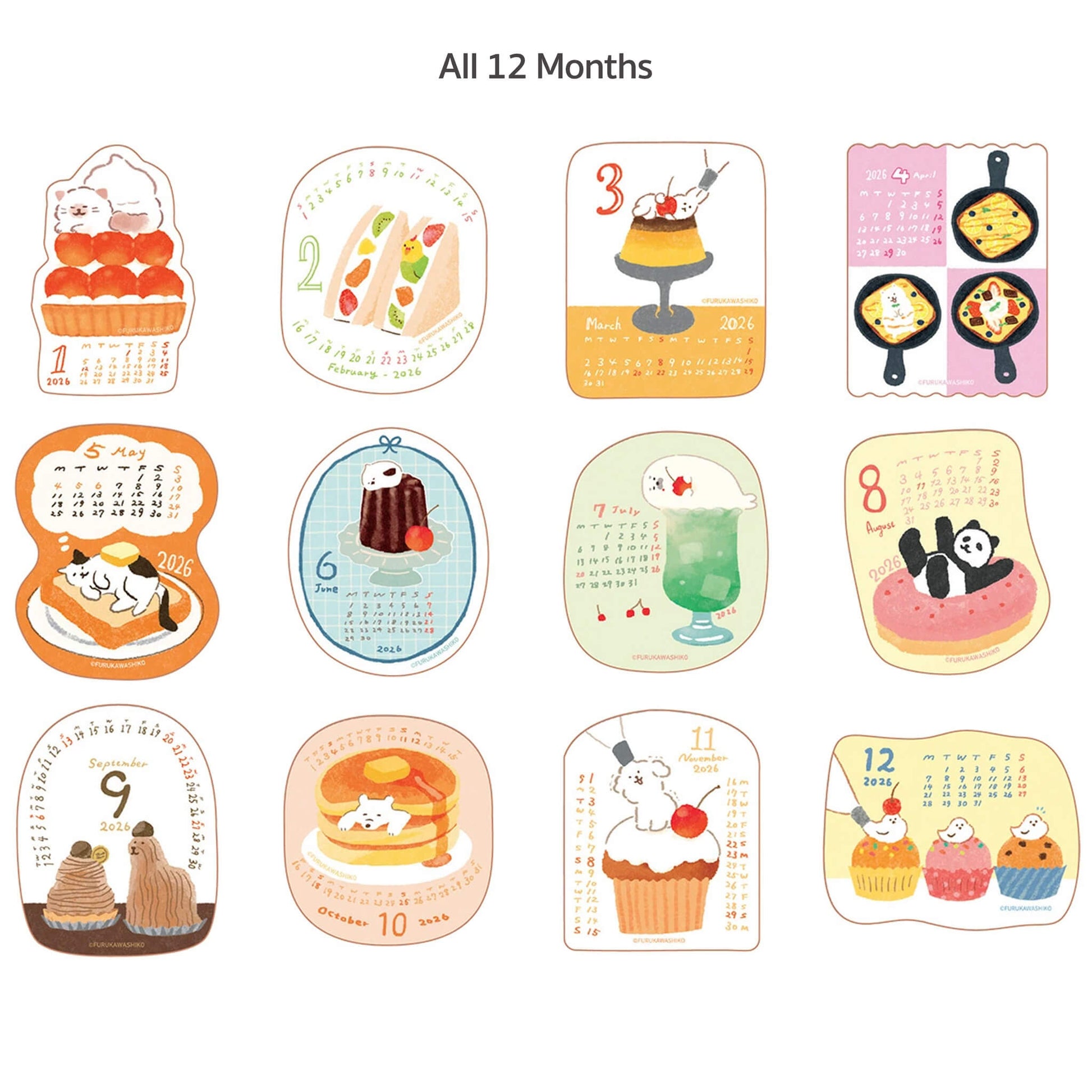 Furukawa Shiko 2026 Sticker Calendar - Sweets - Flake Stickers