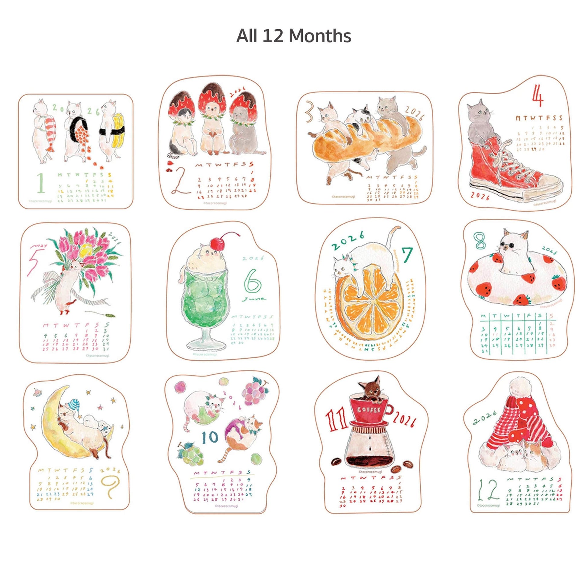 Furukawa Shiko 2026 Sticker Calendar - Tocoro Comugi - Flake Stickers