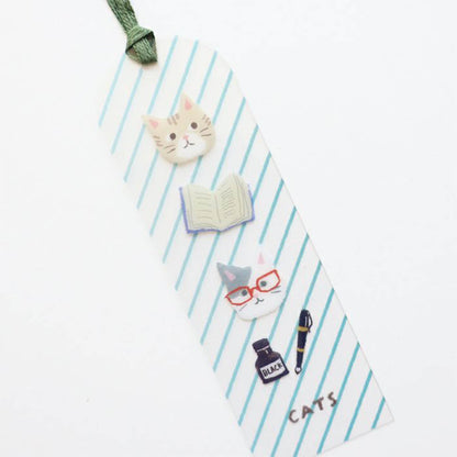 Furukawa Shiko Clear Bookmark - Book and Cat - Hontowatashi - Bookmarks