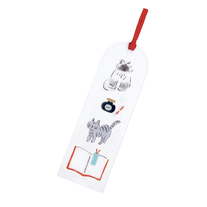 Furukawa Shiko Clear Bookmark - Books and Cats - Hontowatashi - Bookmarks