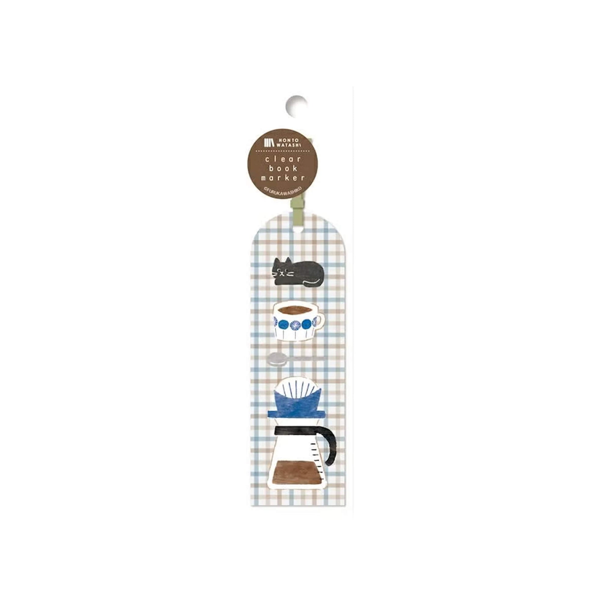 Furukawa Shiko Clear Bookmark - Cat BLue Check - Hontowatashi - Bookmarks