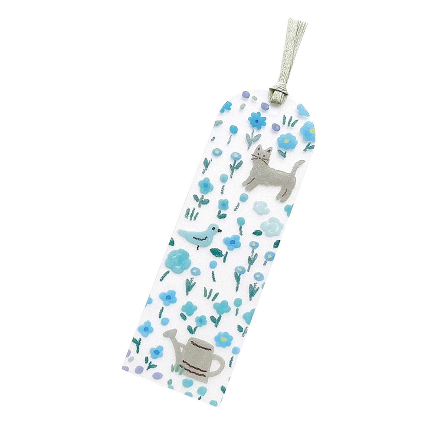 Furukawa Shiko Clear Bookmark - Flowers and Cat - Hontowatashi - Bookmarks