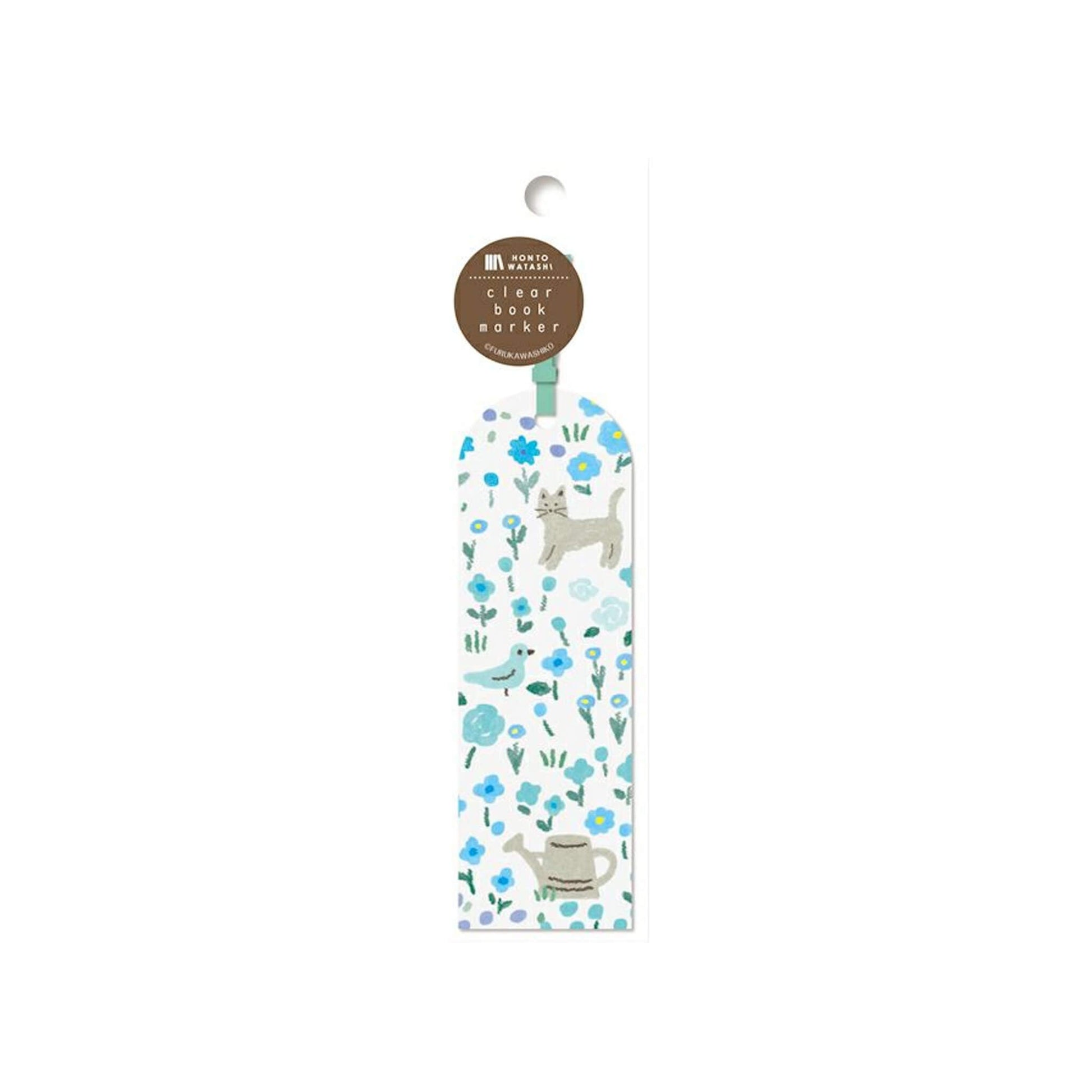 Furukawa Shiko Clear Bookmark - Flowers and Cat - Hontowatashi - Bookmarks