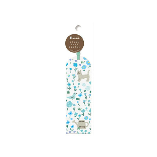 Furukawa Shiko Clear Bookmark - Flowers and Cat - Hontowatashi - Bookmarks