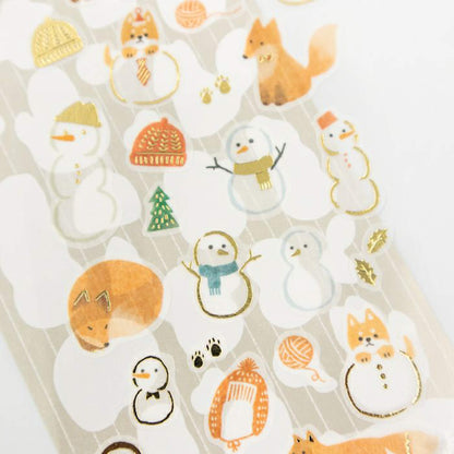 Furukawa Shiko Foil Sticker Sheet - Snowman and Fox - Wa - Life 2025 Winter Limited - Sticker Sheets