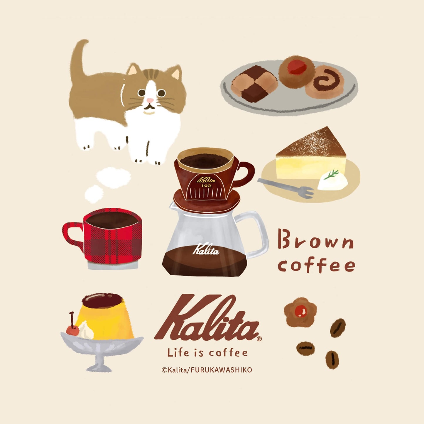 Furukawa Shiko × Kalita Foil - Stamped Mini Letter Set - Brown Coffee - Mini Letter Writing Sets