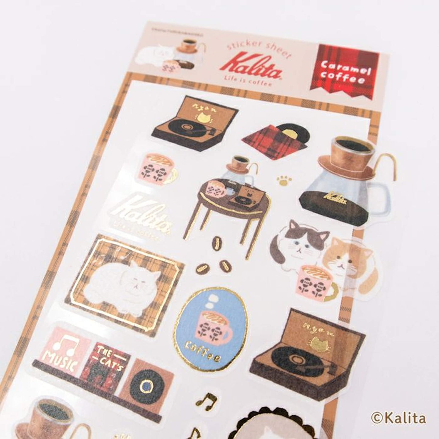 Furukawa Shiko × Kalita Foil - Stamped Sticker Sheet - Caramel Coffee - Sticker Sheets