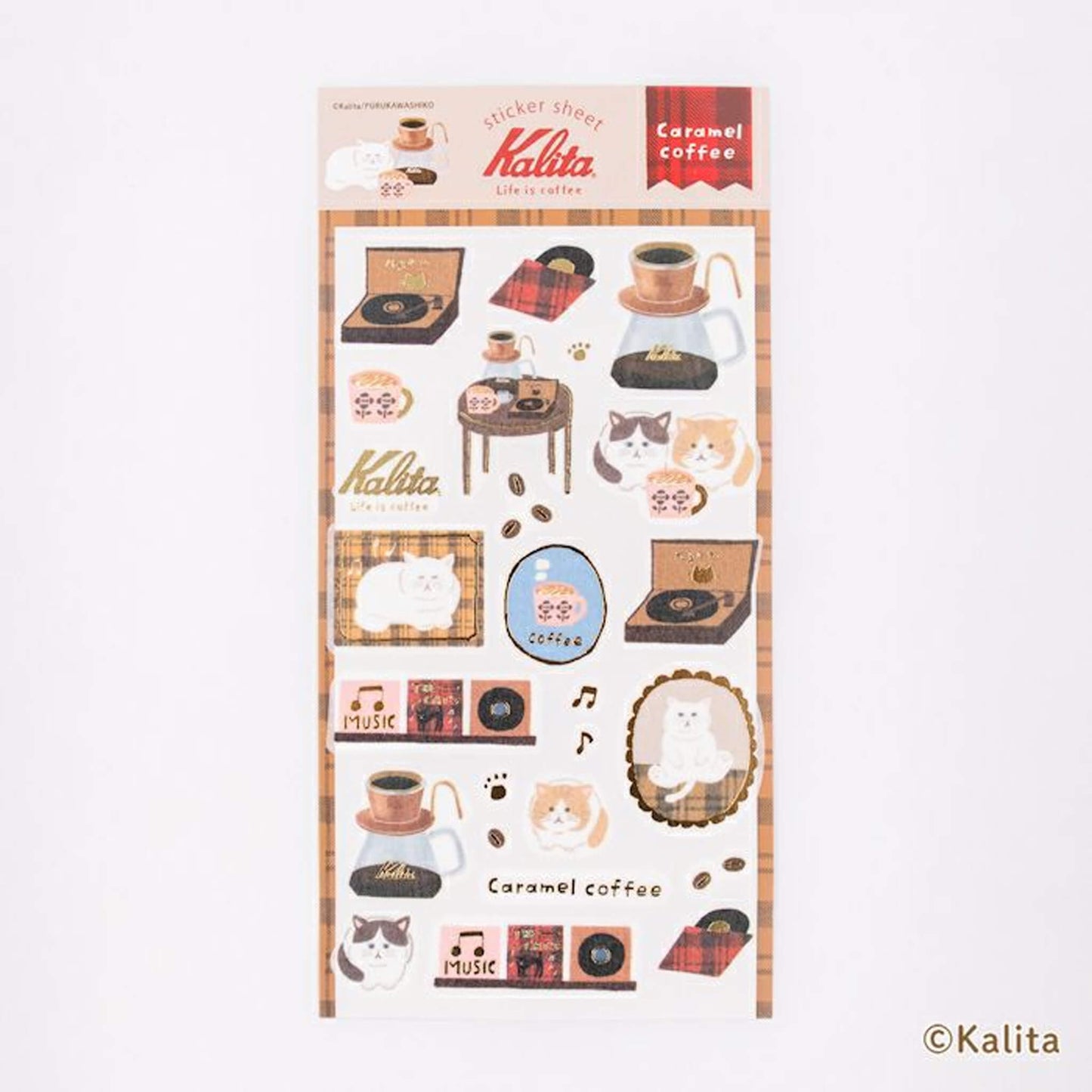 Furukawa Shiko × Kalita Foil - Stamped Sticker Sheet - Caramel Coffee - Sticker Sheets