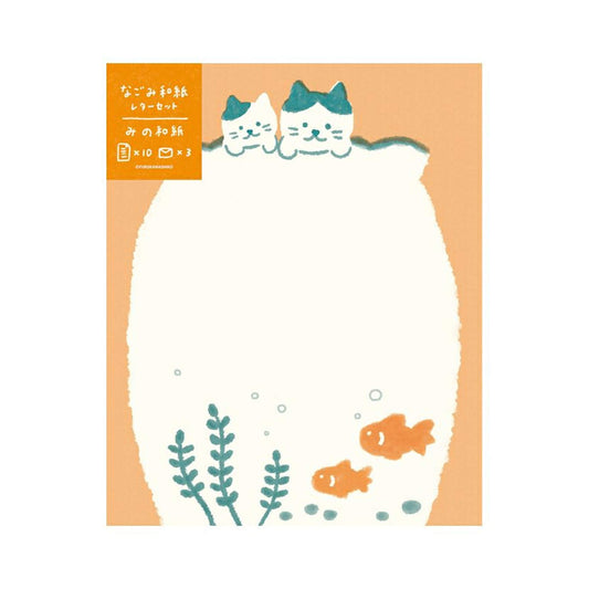 Furukawa Shiko Nagomi Washi Letter Set - Cat and Goldfish - Wa - Life 2025 Summer Limited - Mini Letter Writing Sets