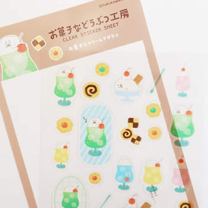 Furukawa Shiko Okashina Doubutsu Kobo Clear Sticker Sheet - Cream Seal - Sticker Sheets